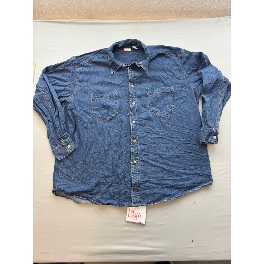 Levis Red Tab Mens XXL Denim Button Down Shirt Long Sleeve Blue Workwear Cotton